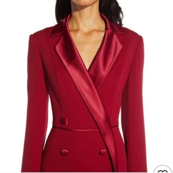 NWT Adrianna Papell 2 Red Crepe Tuxedo Evening Gown Long Double Breasted 130265