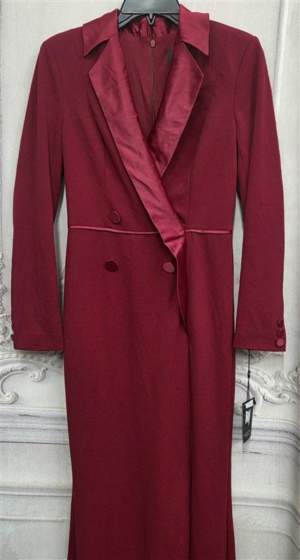 NWT Adrianna Papell 2 Red Crepe Tuxedo Evening Gown Long Double Breasted 130265