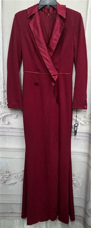 NWT Adrianna Papell 2 Red Crepe Tuxedo Evening Gown Long Double Breasted 130265