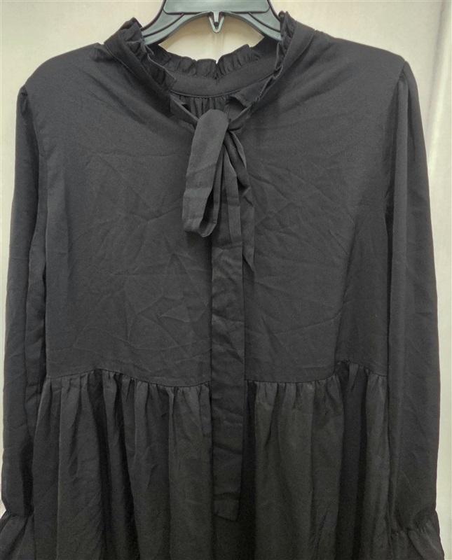 NWOT Ruffle Tier Coquette Baby Doll Bow Tie Front Mini Dress Tunic Black 130266