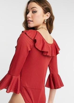 NWOT Lottie & Holly M Ruffled Scoop Neck Bodysuit Burnt Orange Ribbed 130267