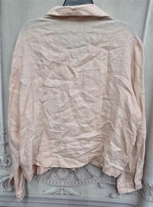 NWOT Eileen Fisher L Peach Waffle Linen Button Shirt Pockets 130269