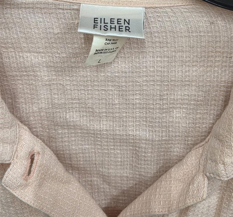 NWOT Eileen Fisher L Peach Waffle Linen Button Shirt Pockets 130269