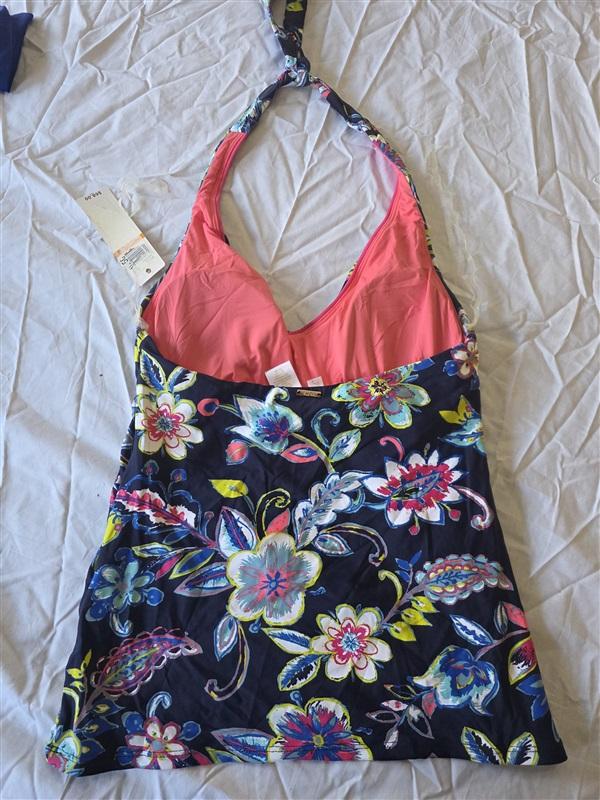 NWT Anne Cole S HOLIDAY PAISLEY PIPED HALTER TANKINI 130271