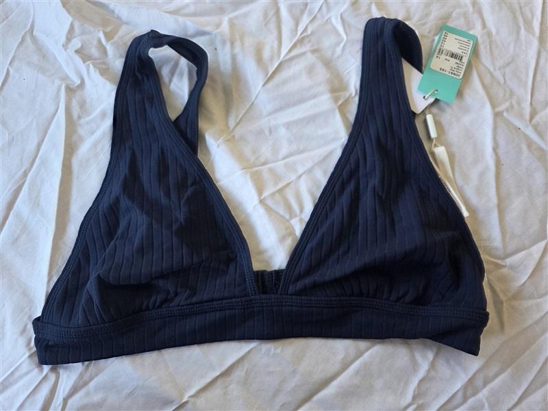 NWT Seafolly 10 USA Longline Inka Ribbed Tri Bikini Swim Top Blue 130273