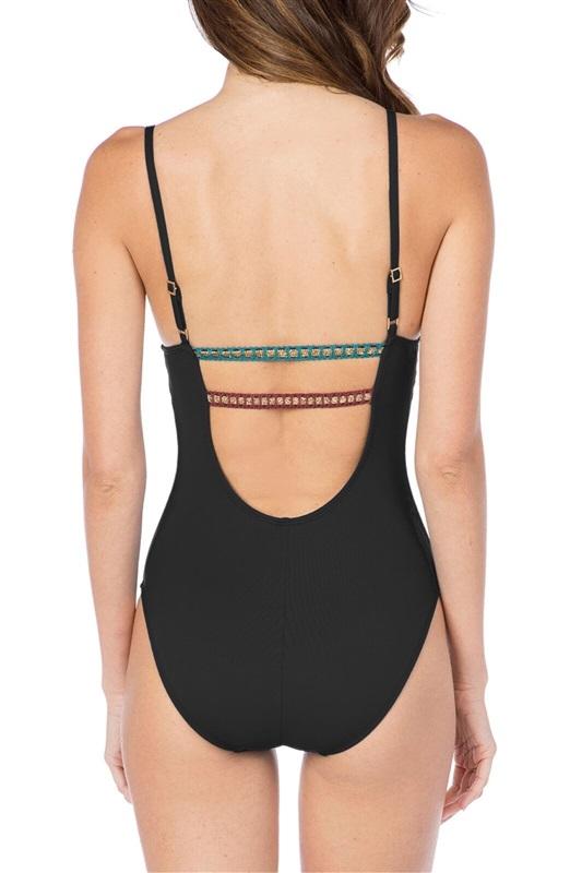 NWT La Blanca 12 Running Stitch Island Goddess 1PC Swimsuit Black 130275