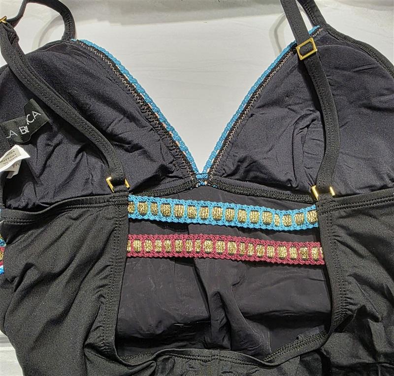 NWT La Blanca 12 Running Stitch Island Goddess 1PC Swimsuit Black 130275