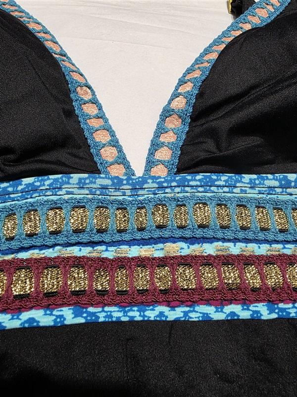 NWT La Blanca 12 Running Stitch Island Goddess 1PC Swimsuit Black 130275