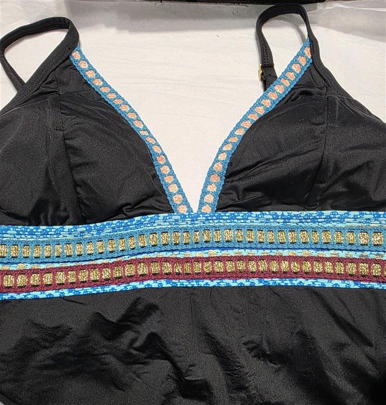NWT La Blanca 12 Running Stitch Island Goddess 1PC Swimsuit Black 130275