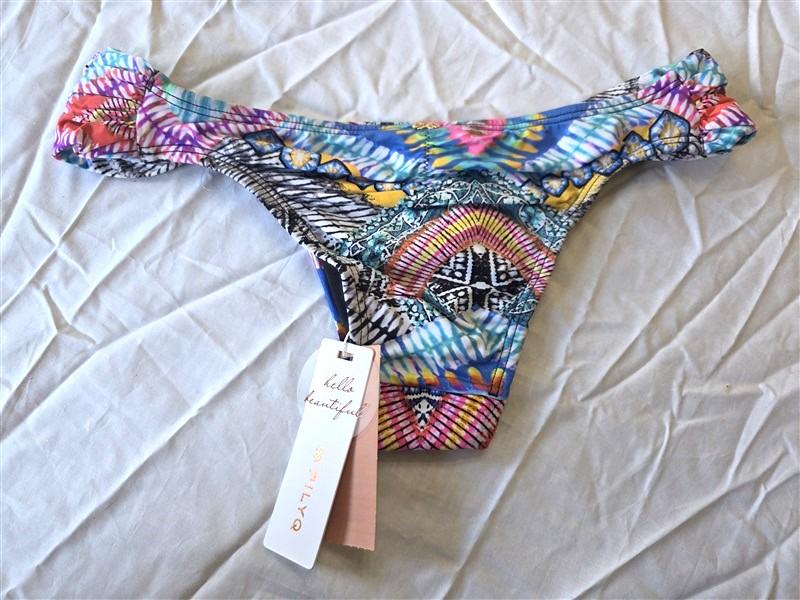 NWT Pilyq PQ S Hindi Fanned Teeny Bikini Swim Bottoms Pink Black Blue 130276