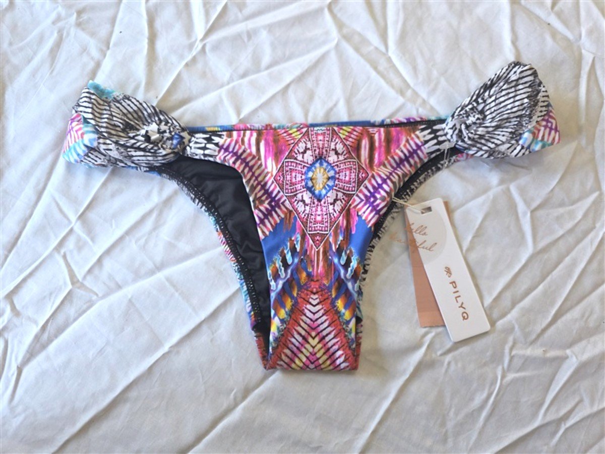 NWT Pilyq PQ S Hindi Fanned Teeny Bikini Swim Bottoms Pink Black Blue 130276