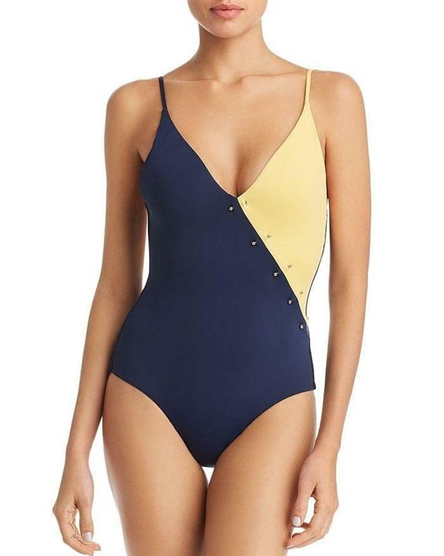 NWTD Onia L Jacque Color Blocked 1Pc Blue Yellow Swimsuit 130283