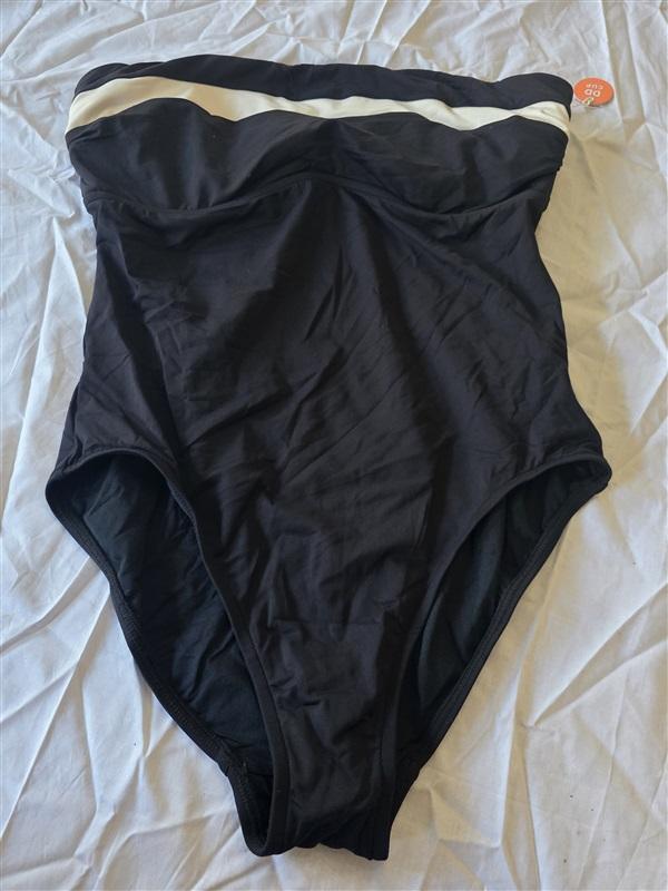 NWTD Seafolly 10 USA Pop Block DD Cup Bandeau 1PC Swimsuit Black 130290