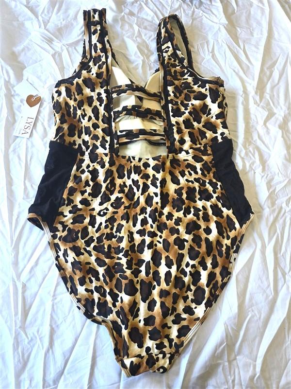 NWT LYSA 1X Love Your Size Always Sheer Panels 1PC Swimsuit Leopard Black 130297