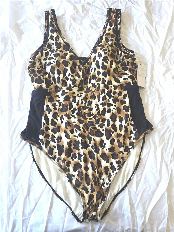 NWT LYSA 1X Love Your Size Always Sheer Panels 1PC Swimsuit Leopard Black 130297