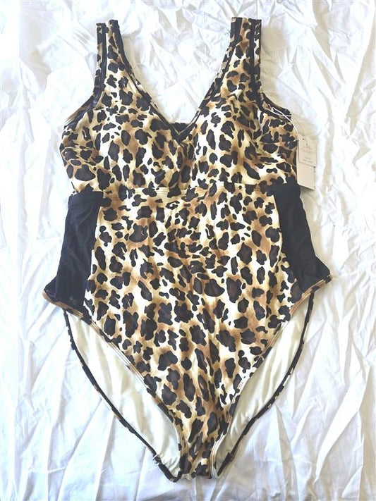 NWT LYSA 1X Love Your Size Always Sheer Panels 1PC Swimsuit Leopard Black 130297