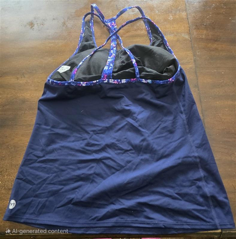 NWOT TYR M Navy Blue Cross Back Tankini Top Swim 130302