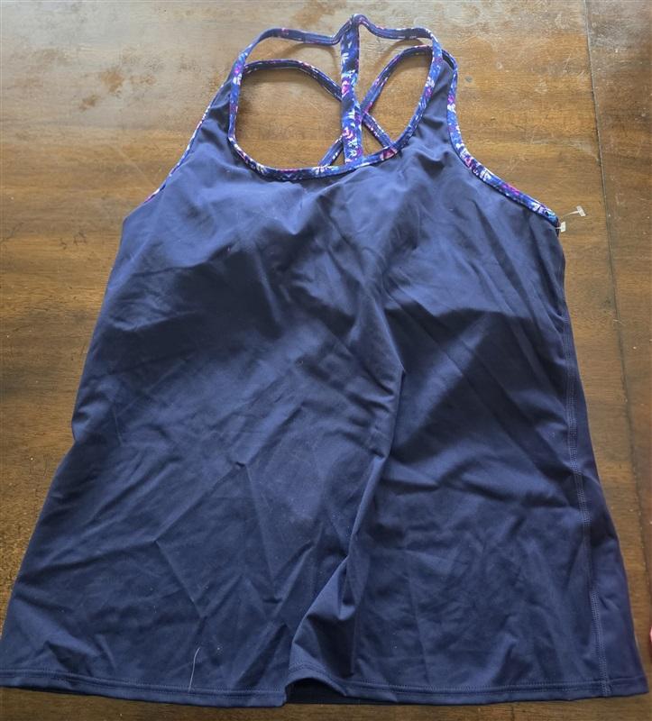 NWOT TYR M Navy Blue Cross Back Tankini Top Swim 130302
