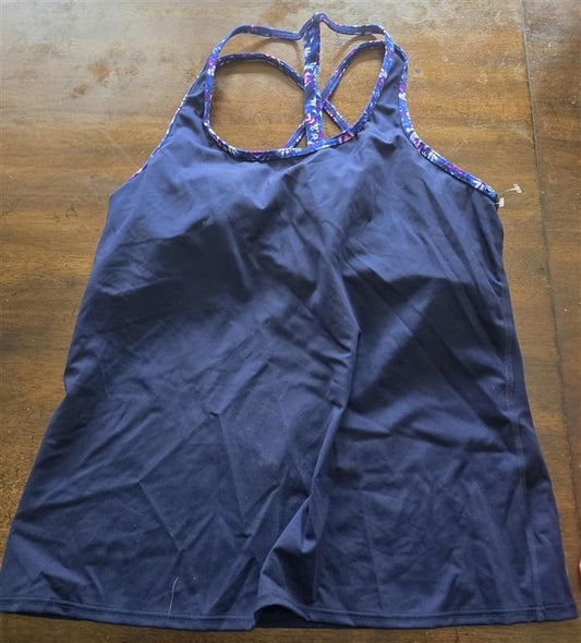 NWOT TYR M Navy Blue Cross Back Tankini Top Swim 130302