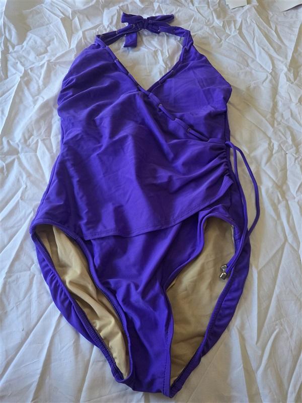 NWOT Carol Wior 10 Underwire 1pc Surplice Swimsuit Purple 130304