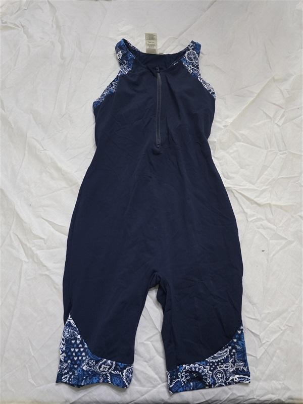 NWOT Dolfin sz 10 Aquatard Aquashape SOLID ZIP-FRONT Swimsuit Blue 130306