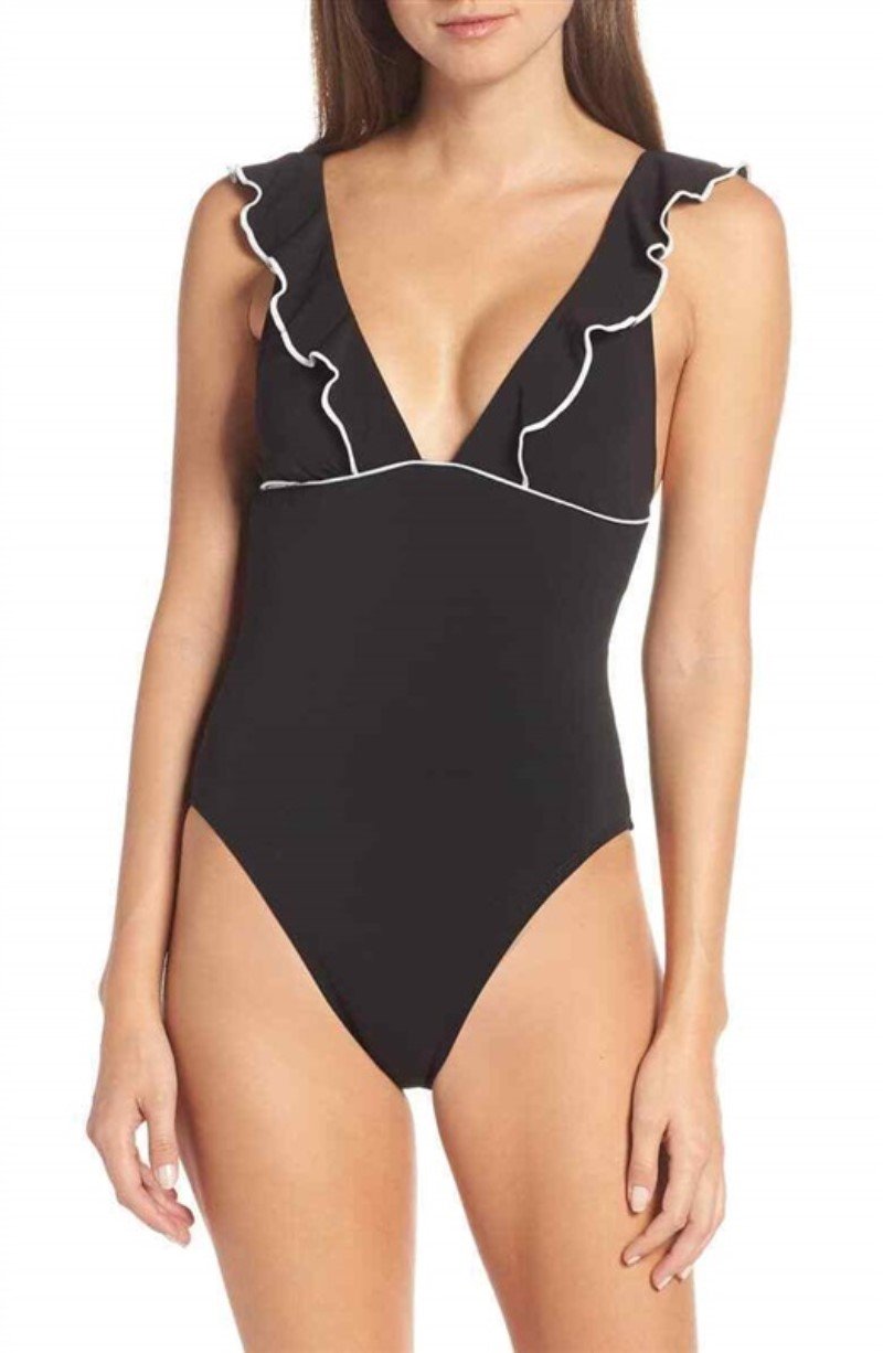 NWOT Robin Piccone 8 Malia Ruffle 1PC Swimsuit 191212 Black 130313