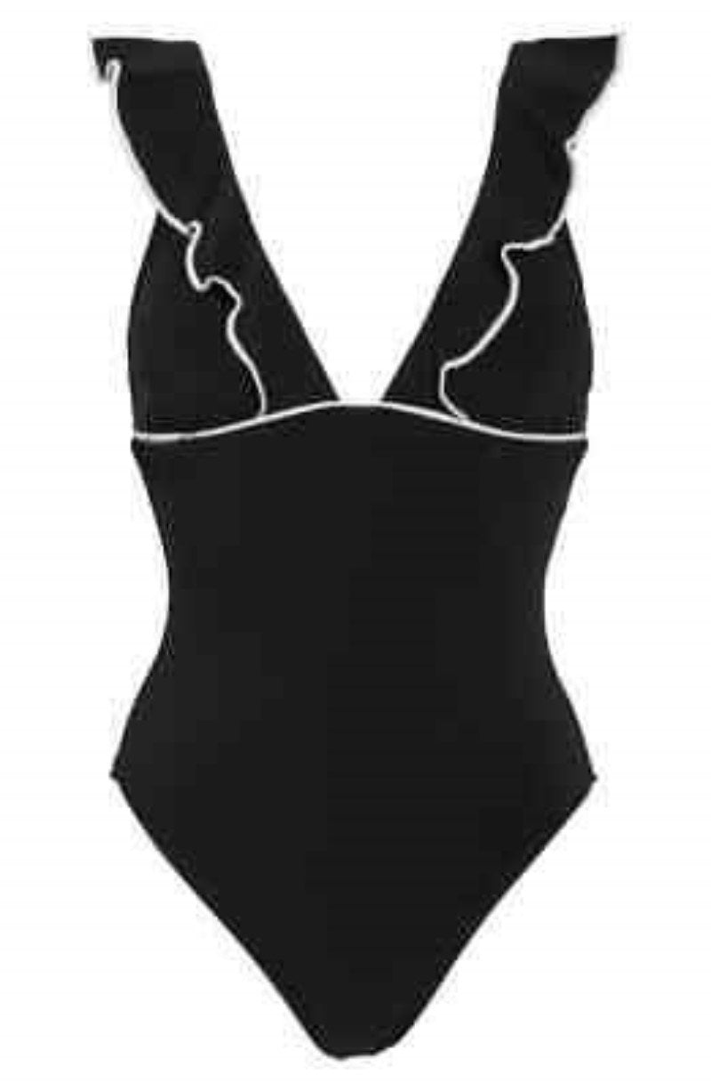 NWOT Robin Piccone 8 Malia Ruffle 1PC Swimsuit 191212 Black 130313