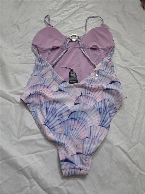 NWOT Dolce Vita S Shell-Print Ring-Back 1PC Swimsuit Pink Blue 130314