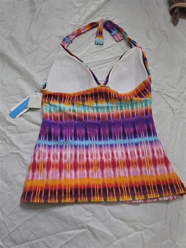 NWT Bleu Rod Beattie 8 Halter Rainbow Tie Dye Ruched Tankini 130315