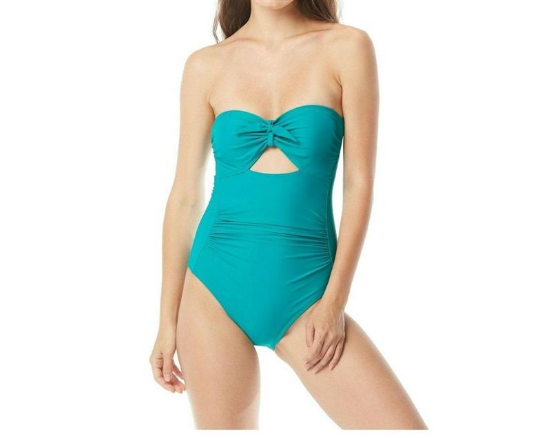 NWOTD Carmen Marc Valvo SZ 6 Solid Bow Bandeau 1PC Swimsuit Red 130316