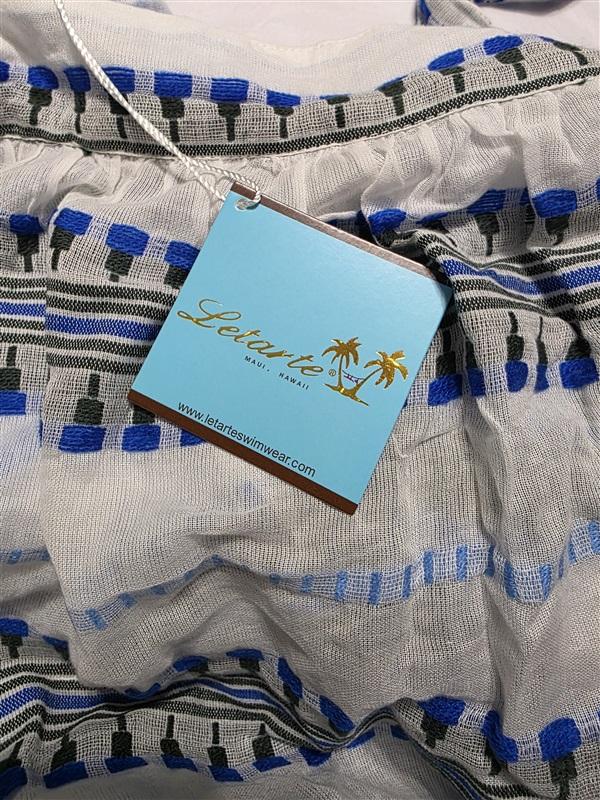NWT Letarte M Blue White Striped Sundress Swim Cover Up Embroidery 130319