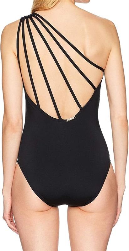 NWT LAUNDRY SEGAL XS Embroidery Strappy 1 Shoulder 1Pc Swimsuit Black 130321