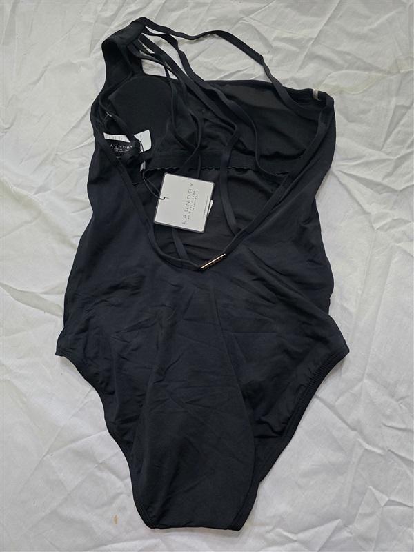 NWT LAUNDRY SEGAL XS Embroidery Strappy 1 Shoulder 1Pc Swimsuit Black 130321