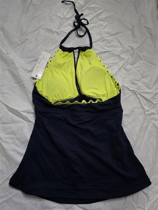 NWT Anne Cole S Ric Rac Keyhole Tankini Top Blue Neon Yellow 130322