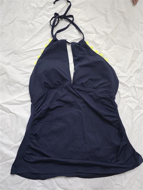 NWT Anne Cole S Ric Rac Keyhole Tankini Top Blue Neon Yellow 130322