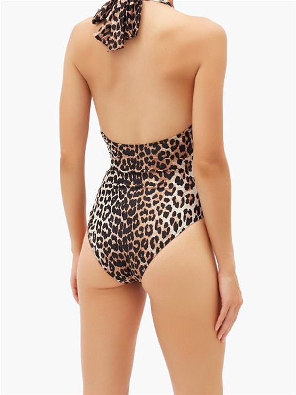 NWOT Ganni 2 Twist Front Deep V Halter ONE-PIECE Black Swimsuit 130323
