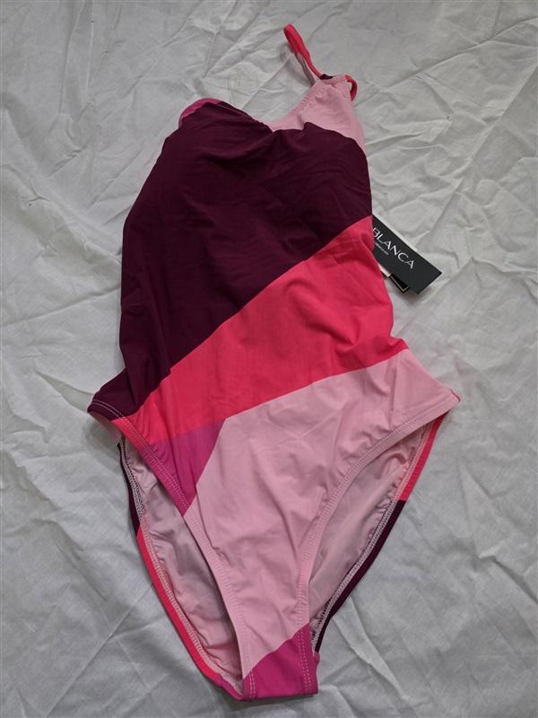 NWT La Blanca 6 1 Shoulder Lace up Color Block Hi Neck 1PC Black Swimsuit 130327