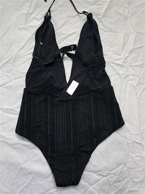 NWOT Tavik + Large Emme Deep V-Neck 1PC Swimsuit Black Stripe 130332