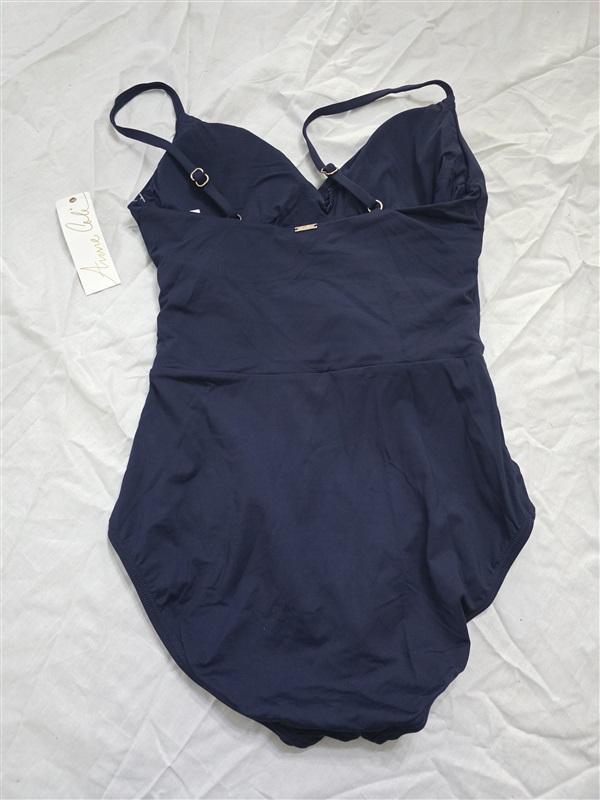 NWT Anne Cole 8 Shirred Lingerie Maillot 1PC Navy 130355
