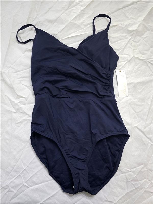 NWT Anne Cole 8 Shirred Lingerie Maillot 1PC Navy 130355