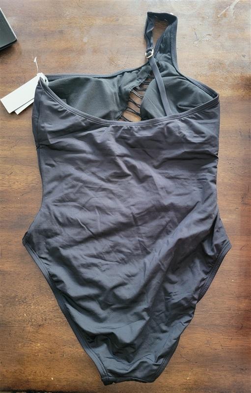 NWOT Kenneth Cole M One shoulder Button Cut Out Black 1 PC Swimsuit 130337
