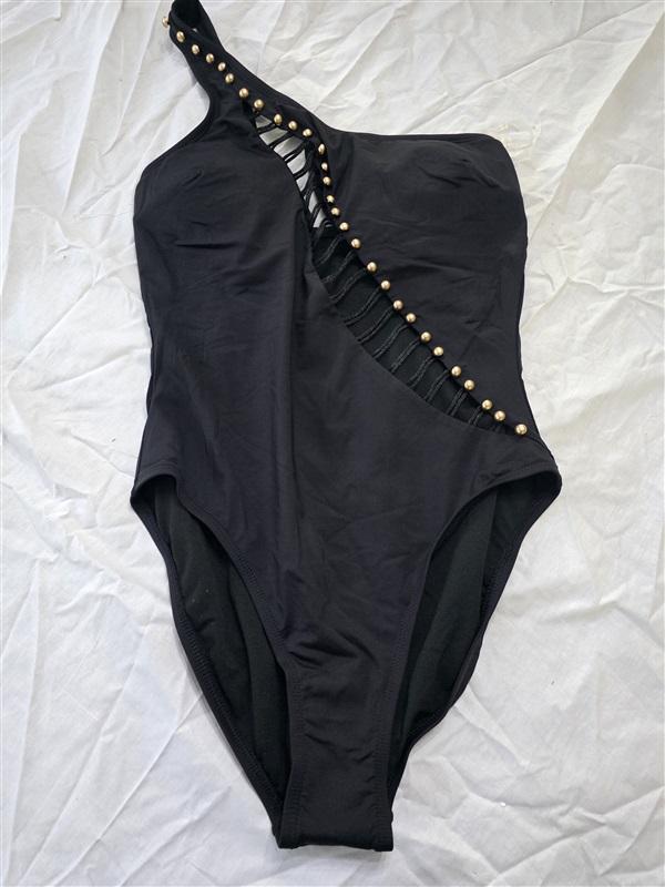 NWOT Kenneth Cole M One shoulder Button Cut Out Black 1 PC Swimsuit 130337
