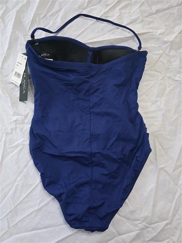 NWT La Blanca 6 Island Goddess V Neck Twist Front 1Pc Swimsuit Blue 130339