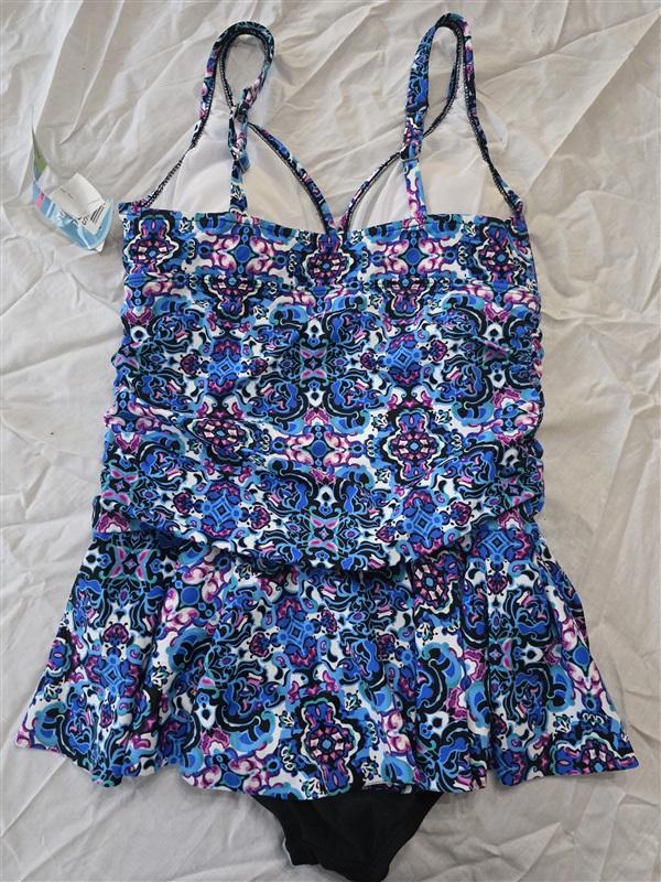 NWT Swim Solutions 8 1PC IKat Skater Swim dress Blue 130340