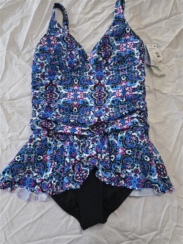 NWT Swim Solutions 8 1PC IKat Skater Swim dress Blue 130340