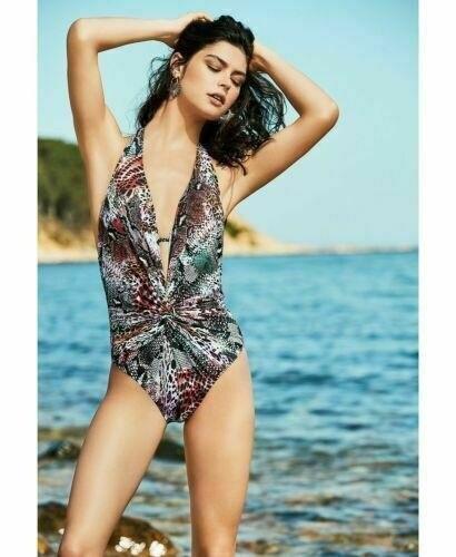 NWT Kenneth Cole Reaction M Animal Print Deep V 1PC Swimsuit 130342
