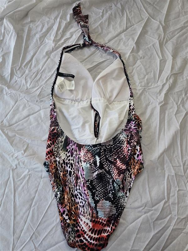 NWT Kenneth Cole Reaction M Animal Print Deep V 1PC Swimsuit 130342