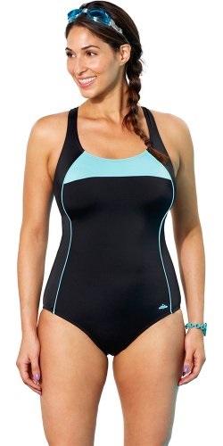 NWT Swimsuits For All 14 Aquabelle Xtra Life Black Mint Border Swimsuit 130350