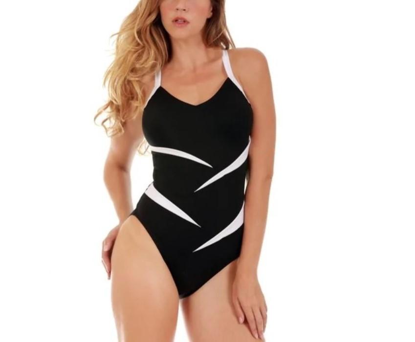 NWT INSTANTFIGURE 6 Compression Two-Tone Black & White 1 Piece Swimsuit 130359