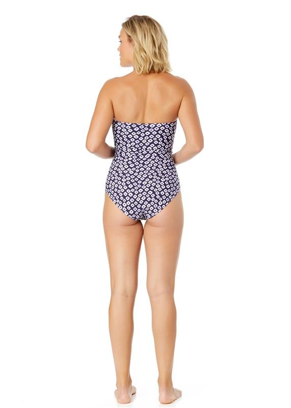 NWT Anne Cole 8 Shibori Geo Twist Shirred Swimsuit Bandeau 1PC Stripe 130367